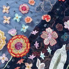 Blue Colour Organza Emboridery fabric