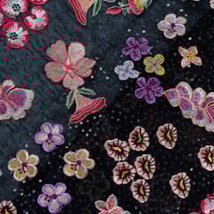 Black Colour Georgette Embroidered Fabric