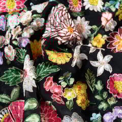 Black Colour Georgette Embroidered Fabric