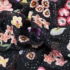 Black Colour Georgette Embroidered Fabric