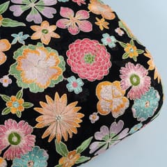 Black Colour Georgette Embroidered Fabric