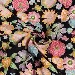 Black Colour Georgette Embroidered Fabric