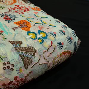 White Colour Georgette Embroidered Fabric