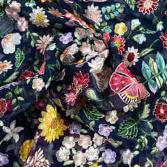 Navy Blue Colour Georgette Embroidered Fabric