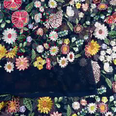 Navy Blue Colour Georgette Embroidered Fabric