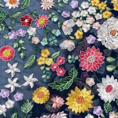 Navy Blue Colour Georgette Embroidered Fabric