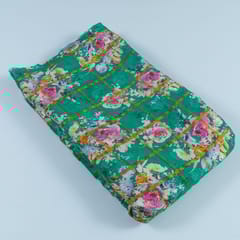 Green Colour Chinon Jacquard Digital Printed Fabric