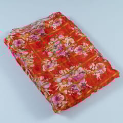 Red Colour Chinon Jacquard Digital Printed Fabric