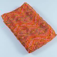 Red Colour Chinon Jacquard Digital Printed Fabric