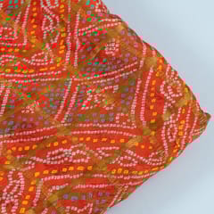 Red Colour Chinon Jacquard Digital Printed Fabric
