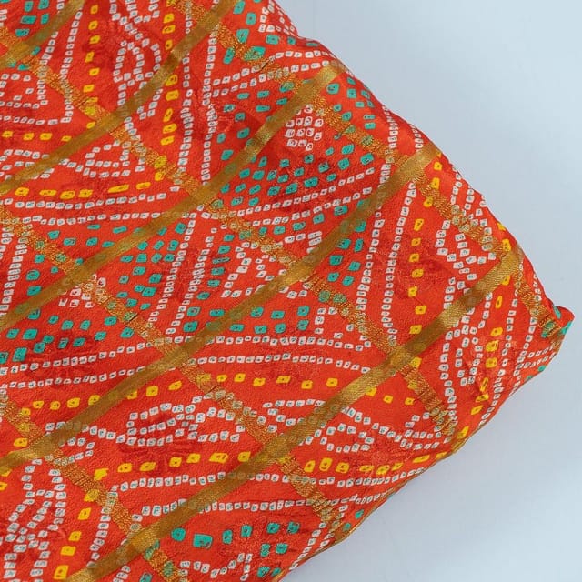 Red Colour Chinon Jacquard Digital Printed Fabric