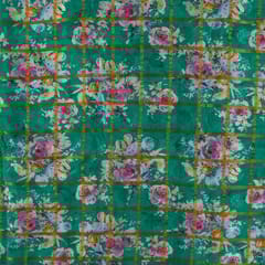 Green Colour Chinon Jacquard Digital Printed Fabric