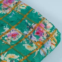 Green Colour Chinon Jacquard Digital Printed Fabric