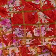 Red Colour Chinon Jacquard Digital Printed Fabric