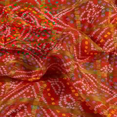 Red Colour Chinon Jacquard Digital Printed Fabric