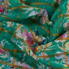 Green Colour Chinon Jacquard Digital Printed Fabric