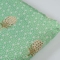 Green Colour Muslin Print With Embroidered Fabric