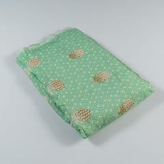 Green Colour Muslin Print With Embroidered Fabric