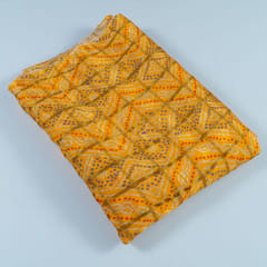 Yellow Colour Chinon Jacquard Digital Printed Fabric