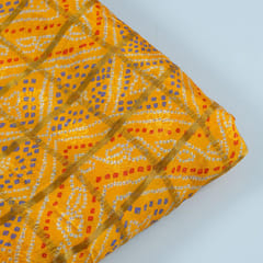 Yellow Colour Chinon Jacquard Digital Printed Fabric
