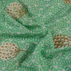 Green Colour Muslin Print With Embroidered Fabric