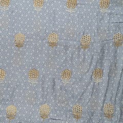 Sky Blue Colour Muslin Print With Embroidered Fabric