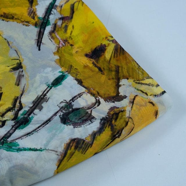 White Colour Viscose Organza Printed Fabric