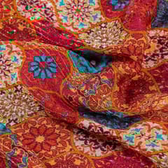 Multi Colour Chinon Digital Print with Embroidery Fabric
