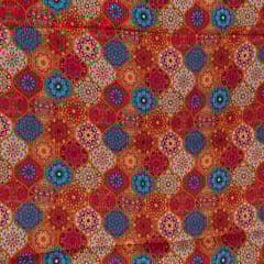 Multi Colour Chinon Digital Print with Embroidery Fabric