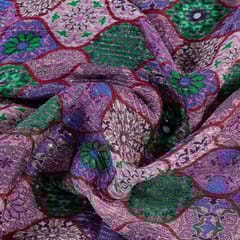 Multi Colour Chinon Digital Print with Embroidery Fabric