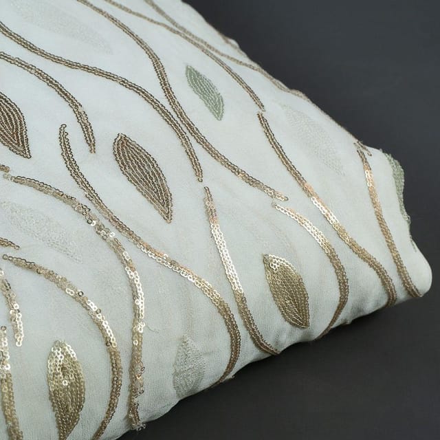 White Colour Georgette Sequins Embroidered Fabric