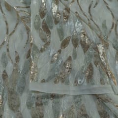 White Colour Georgette Sequins Embroidered Fabric