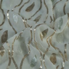 White Colour Georgette Sequins Embroidered Fabric