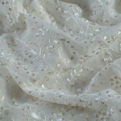 Dyeable Georgette Thread and Sequins Embroidered Fabric
