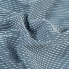 Grey Colour Georgette Thread With Sequins Embroidered Fabric