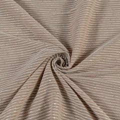 Taupe Colour Georgette Thread With Sequins Embroidered Fabric