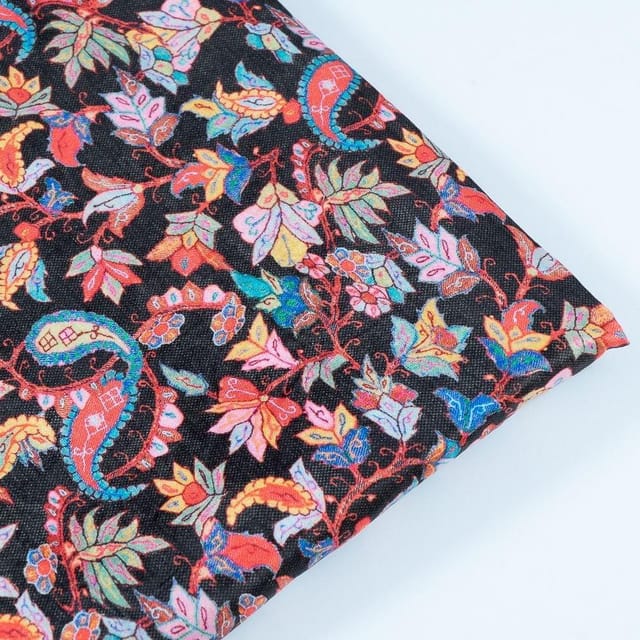 Black Colour Velvet Digital Printed Fabric