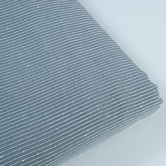 Grey Colour Georgette Thread With Sequins Embroidered Fabric