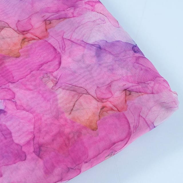Pink Colour Organza Digital Printed Fabric