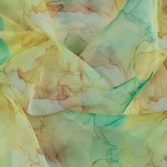 Yellow Colour Organza Digital Printed Fabric