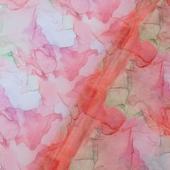 Orange Colour Organza Digital Printed Fabric