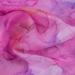 Pink Colour Organza Digital Printed Fabric