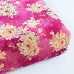 Pink Colour Velvet Print with Multi Colour Saroaski Embroidered Fabric