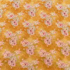 Mustard Colour Velvet Print with Multi Colour Saroaski Embroidered Fabric