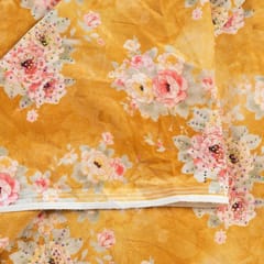 Mustard Colour Velvet Print with Multi Colour Saroaski Embroidered Fabric