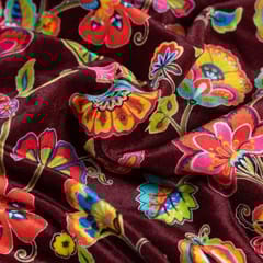 Brown Colour Velvet Digital Printed Fabric