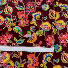 Brown Colour Velvet Digital Printed Fabric