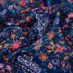Blue Colour Velvet Digital Printed Fabric