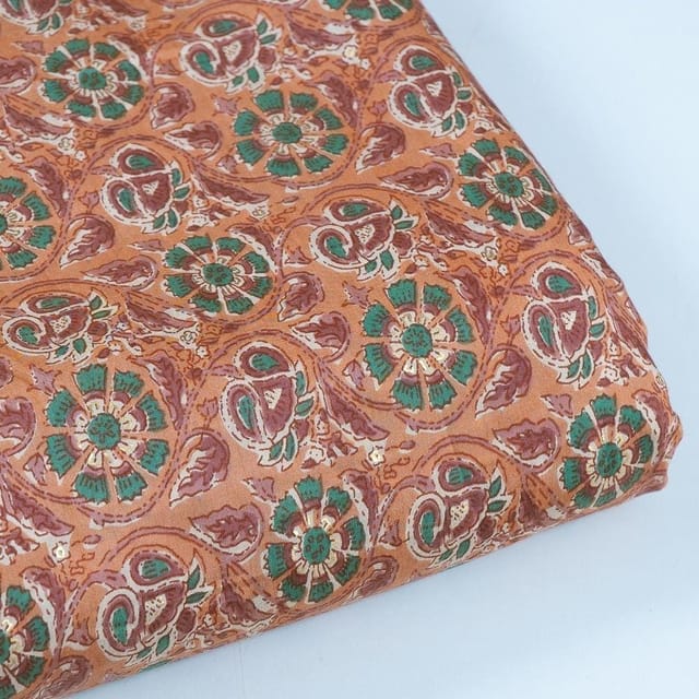Rust Colour Modal Chanderi Foil Printed Fabric