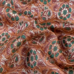 Rust Colour Modal Chanderi Foil Printed Fabric